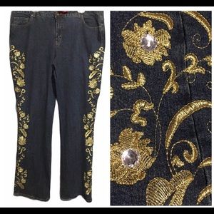 JEANS EMB SCROLLING BEADS DENIM WHIMSEYGOTH DARK FAIRY 24/7 WAIST 42”